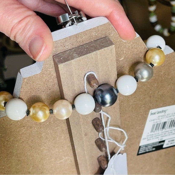 DANLENA Long Beaded Pearl Silver Necklace Earring Set Leather Handmade N… - Picture 7 of 7